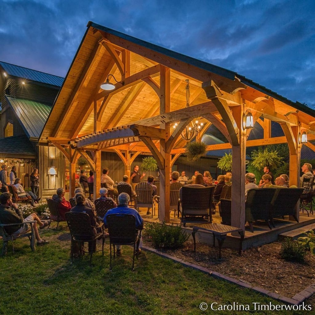 Timber frame winery pavilion