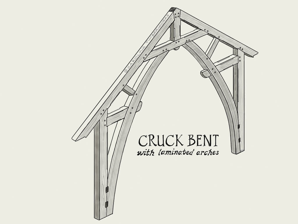 Cruck bent with laminated arches