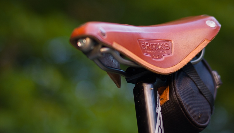 Brooks B29 Champion Special Leather Saddle on Carolina Timberworks' Renovo Badash 29er Wooden Bicycle